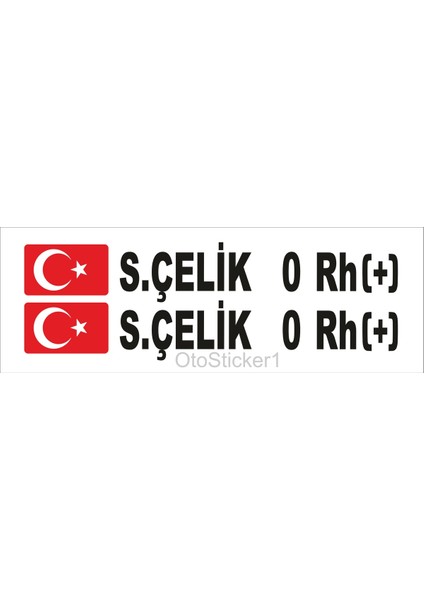 Bayraklı Ad Soyad Kan Grubu Oto Sticker 16*2 cm