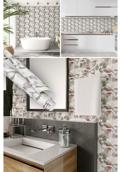 Soft Renkli Çiçek Desenli Yapışkanlı Folyo, Mutfak, Tezgah, Masa, Dolap Kaplama Folyosu, Isıya Dayanıklı, Su Geçirmez, Yapışkan Folyolar, Sticker, Büyük Ebatlı, Dekoros