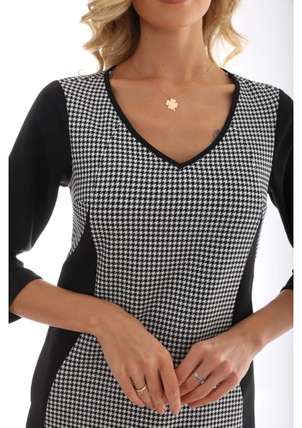 V Yaka Truvakar Kollu Kazayağı Mini Elbise Ets1594 modelleri