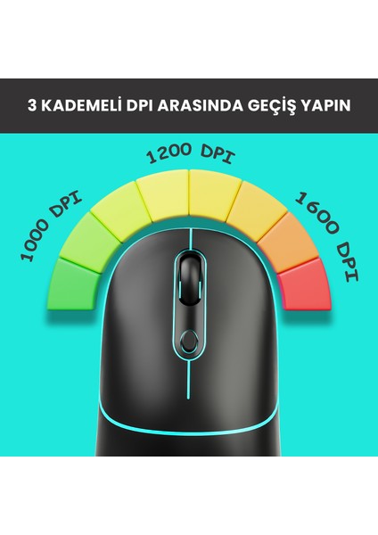 WS210 Dual Mod RGB 2.4GHz WiFi+ Bluetooth 1600DPI 6 Tuşlu Şarjlı Sessiz Kompakt Kablosuz Optik Mouse Siyah