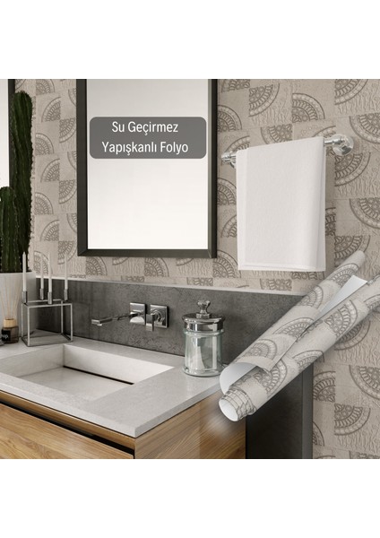 Kum Rengi Mozaik Görünümlü Yapışkanlı Folyo, Mutfak, Tezgah, Masa, Dolap Kaplama Folyosu, Isıya Dayanıklı, Su Geçirmez, Yapışkan Folyolar, Sticker, Büyük Ebatlı, Dekoros indirimleri