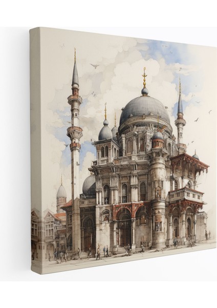 Osmanlı Sarayı Elle Çizilmiş Kanvas Tablo, 30X30