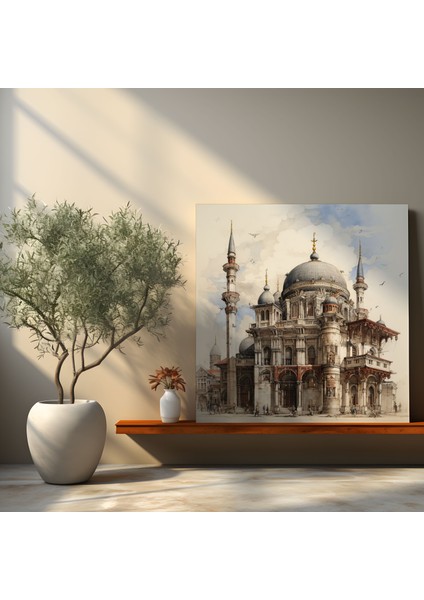 Osmanlı Sarayı Elle Çizilmiş Kanvas Tablo, 30X30