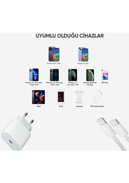 by Deji iPhone Hızlı Şarj Aleti 8 X XS XR 11 12 13 14 / Pro / Max / Mini / Plus Uyumlu 20W