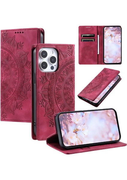 iPhone 13 Pro Max Cüzdan Kılıfı Kart Yuvası Standı Güçlü Manyetik Deri Çevirme Katlama Koruyucu Telefon Kılıfı (Yurt Dışından)