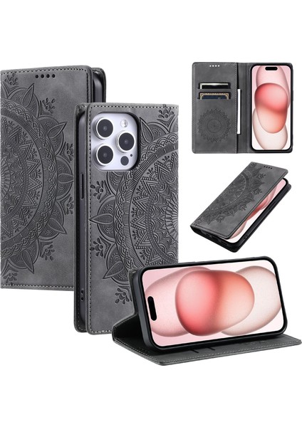 iPhone 15 Pro Cüzdan Kılıfı Kart Yuvası Standı Güçlü Manyetik Deri Çevirme Katlama Koruyucu Telefon Kılıfı (Yurt Dışından)