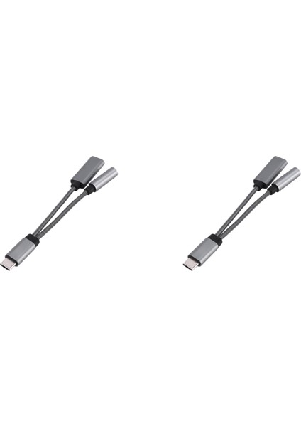 USB C - 3,5 mm Kulaklık Jakı Adaptörü 2'si 1 Arada, Ses Kablosu Gri (Yurt Dışından)