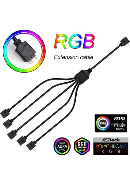 Adet Fan Rgb Splitter Adaptör Kablosu 5V 3 Pin Konut Cpu Soğutucusu Için (Yurt Dışından) fırsatları