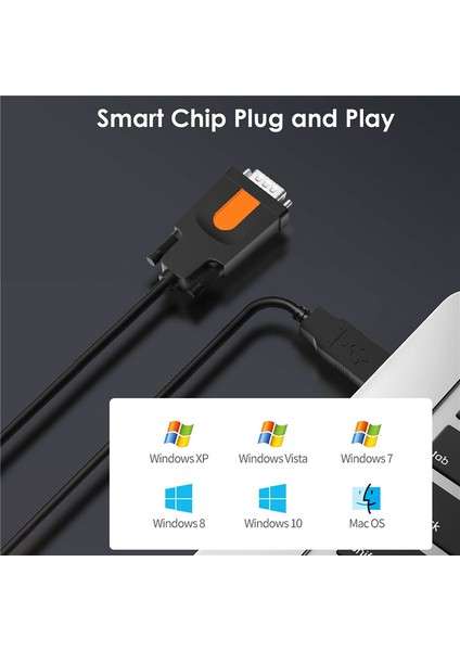 Usb'den RS232'YE Seri Bağlantı Noktası Kablosu Usb'den Db9 Pin'e Com Bağlantı Noktası Kablosu, Siyah (Yurt Dışından)