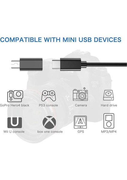 Gopro Mp3 Araç Kamerası Için 2 Adet USB C - Mini USB 2.0 Adaptörü, Siyah (Yurt Dışından) indirimleri