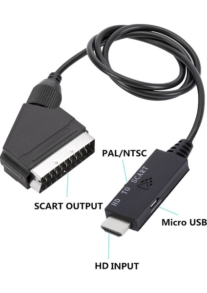 Scart - HDMI Uyumlu Tv Ses Video Adaptörü Dönüştürücü Kablosu (Yurt Dışından)