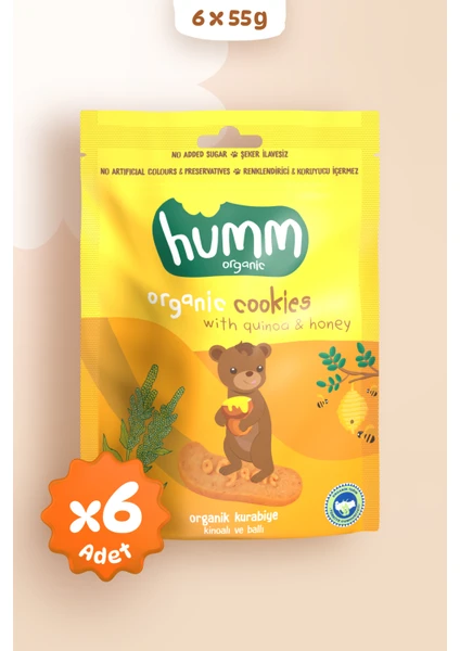 Humm Organic - Organik Ballı ve Kinoalı Kurabiye Atıştırmalık Paketi - 6 Adet