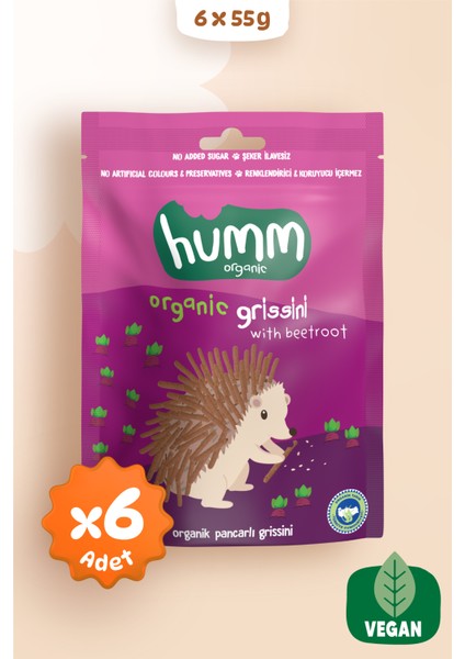 Humm Organic - Organik Vegan Pancarlı Grissini Atıştırmalık Paketi - 6 Adet