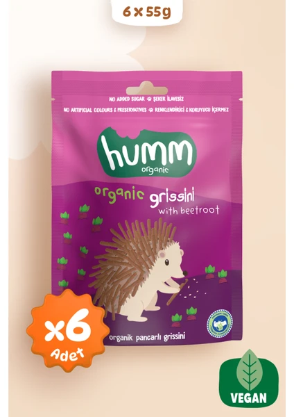 Humm Organic - Organik Vegan Pancarlı Grissini Atıştırmalık Paketi - 6 Adet