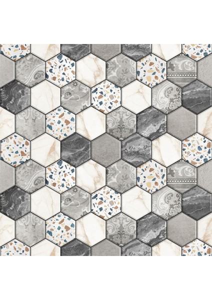 Gri Renkli Altıgen Mozaik Desenli Yapışkanlı Folyo, Mutfak, Tezgah, Masa, Dolap Kaplama Folyosu, Isıya Dayanıklı, Su Geçirmez, Yapışkan Folyolar, Sticker, Büyük Ebatlı, Dekoros fiyatları