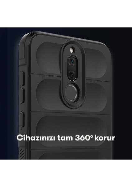 Huawei Mate 10 Lite Kılıf Içe Doğru Dalgalı Kasisli Içi Süet Kadife Kamera Korumalı Kapak