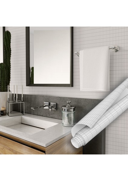 Beyaz Porselen Görünümlü Mozaik Desenli Yapışkanlı Folyo, Mutfak, Tezgah, Masa, Dolap Kaplama Folyosu, Isıya Dayanıklı, Su Geçirmez, Yapışkan Folyolar, Sticker, Büyük Ebatlı, Dekoros modelleri