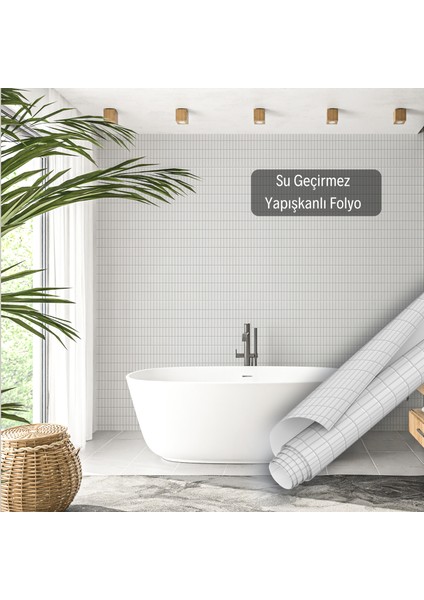 Beyaz Porselen Görünümlü Mozaik Desenli Yapışkanlı Folyo, Mutfak, Tezgah, Masa, Dolap Kaplama Folyosu, Isıya Dayanıklı, Su Geçirmez, Yapışkan Folyolar, Sticker, Büyük Ebatlı, Dekoros fırsatları