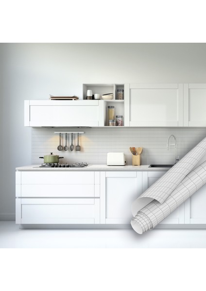 Beyaz Porselen Görünümlü Mozaik Desenli Yapışkanlı Folyo, Mutfak, Tezgah, Masa, Dolap Kaplama Folyosu, Isıya Dayanıklı, Su Geçirmez, Yapışkan Folyolar, Sticker, Büyük Ebatlı, Dekoros indirimleri