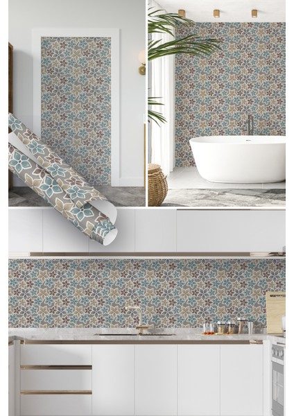 Çiçek Desenli Yapışkanlı Folyo, Mutfak, Tezgah, Masa, Dolap Kaplama Folyosu, Isıya Dayanıklı, Su Geçirmez, Yapışkan Folyolar, Sticker, Büyük Ebatlı, Dekoros
