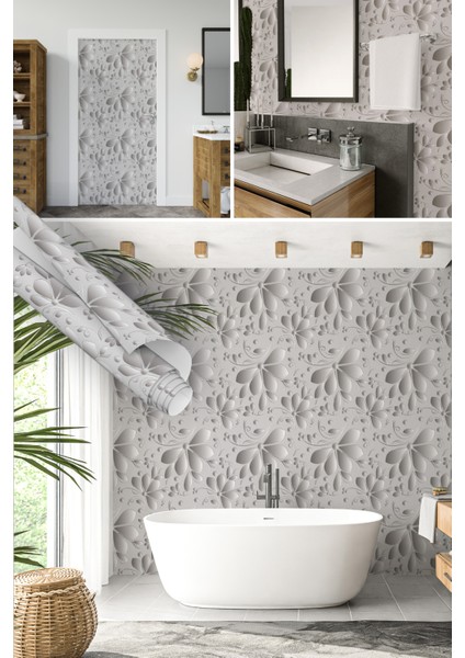 Gümüş Renkli, Çiçek Desenli Yapışkanlı Folyo, Mutfak, Tezgah, Masa, Dolap Kaplama Folyosu, Isıya Dayanıklı, Su Geçirmez, Yapışkan Folyolar, Sticker, Büyük Ebatlı, Dekoros