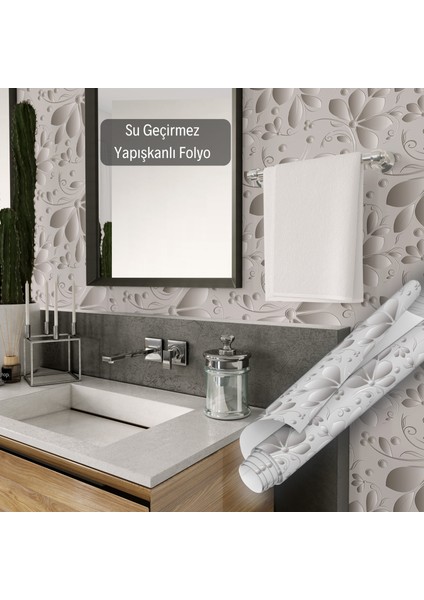 Gümüş Renkli, Çiçek Desenli Yapışkanlı Folyo, Mutfak, Tezgah, Masa, Dolap Kaplama Folyosu, Isıya Dayanıklı, Su Geçirmez, Yapışkan Folyolar, Sticker, Büyük Ebatlı, Dekoros modelleri