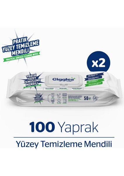 Pratik Yüzey Temizleme Mendili 2 Paket 100 Adet