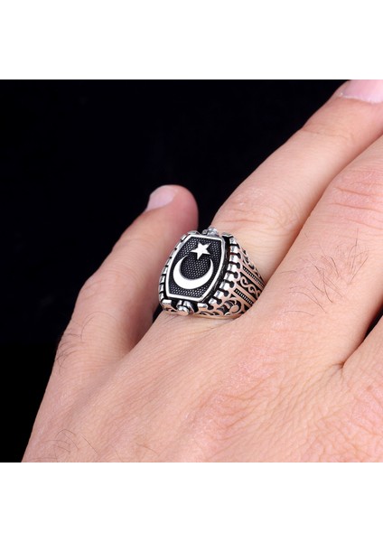925 Ayar Gümüş Ayyıldız Model Zirkon Taşlı Erkek Yüzük indirimleri