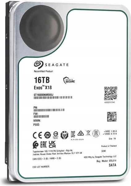 3.5" 16TB Exos ST16000NM000J 7200 Rpm 256MB Sata-3 Nas ve Güvenlik Diski