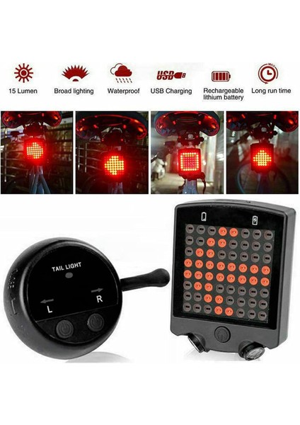 LED Bisiklet Arka Dönüş Sinyal Işığı Kablosuz Uzaktan Kumanda ile USB Şarj Edilebilir Bisiklet Kuyruk Lambası Su Geçirmez Bisiklet Işık (Yurt Dışından)