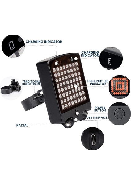 LED Bisiklet Arka Dönüş Sinyal Işığı Kablosuz Uzaktan Kumanda ile USB Şarj Edilebilir Bisiklet Kuyruk Lambası Su Geçirmez Bisiklet Işık (Yurt Dışından)