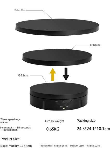 Hız Elektrikli Dönen Görüntüleyici 360° Döner Tabla USB Şarj Ekran Standı Video Prop Takı Ayakkabı Siyah (Yurt Dışından)