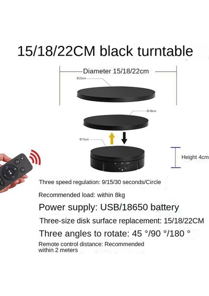 Hız Elektrikli Dönen Görüntüleyici 360° Döner Tabla USB Şarj Ekran Standı Video Prop Takı Ayakkabı Siyah (Yurt Dışından)