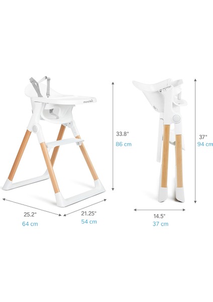 Katlanabilir,Portatif, Mama Sandalyesi,Kompakt Tasarım, Ayarlanabilir Ayaklık ve Tepsi Beyaz/Kahverengi