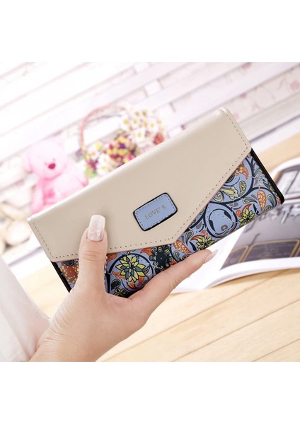 Womens Leather Wallet Purse Handbag Floral Money Clips Credit Card Case Holder---Blue (Yurt Dışından) modelleri