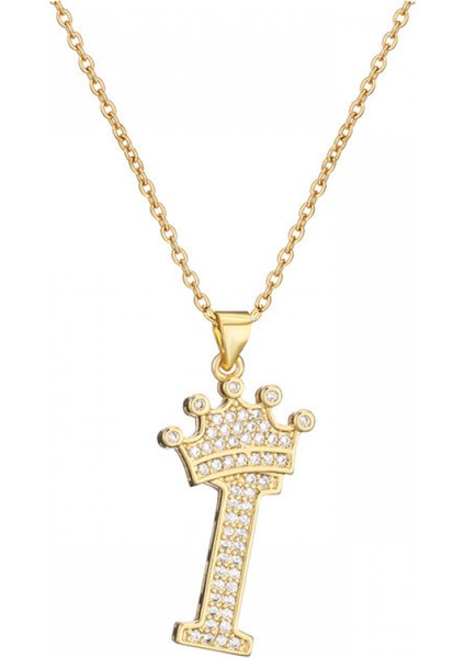 Bayan Takı Kolyeler - Ingiliz Kadın I Harfleri Taç Kolye Kolye Paslanmaz Çelik Zincir Zirkon (Yurt Dışından)