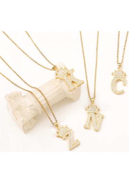 Bayan Takı Kolyeler - Ingiliz Kadın I Harfleri Taç Kolye Kolye Paslanmaz Çelik Zincir Zirkon (Yurt Dışından) modelleri