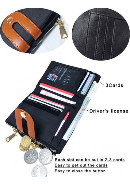 Kadın Rfid Küçük Bifold Deri Cüzdan Bayan Mini Fermuarlı Bozuk Para Cüzdanı Kimlik Kartı Cebi, Ince Kompakt Ince ----- Siyah (Yurt Dışından) fiyatları