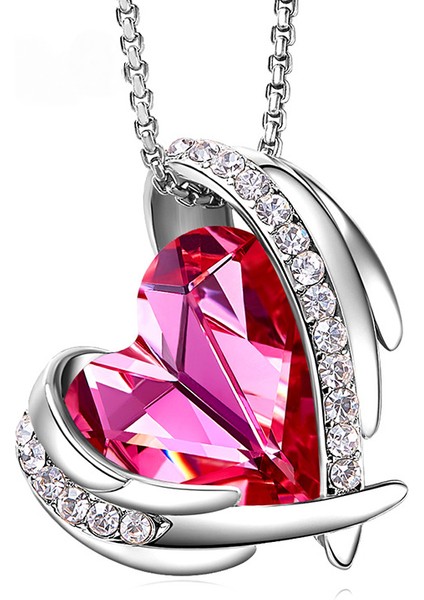 Kadınlar Için Aşk Kalp Kolye Kolye Gümüş Ton Gül Altın Ton Kristaller Birthstone Anneler Günü Sevgililer Günü Takı Hediyeler Kadınlar Için, Beyaz Altın Gül (Yurt Dışından)