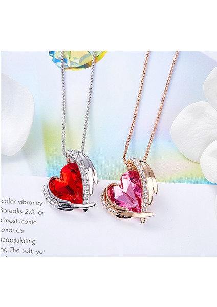 Kadınlar Için Aşk Kalp Kolye Kolye Gümüş Ton Gül Altın Ton Kristaller Birthstone Anneler Günü Sevgililer Günü Takı Hediyeler Kadınlar Için, Beyaz Altın Gül (Yurt Dışından)