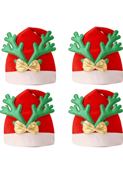 4 Paket Noel Şapka Karikatür Şapka Noel Kostüm Partisi ve Tatil Etkinliği Için Lüks Peluş Şapka (Yeşil Flanel Şapka) (Yurt Dışından)