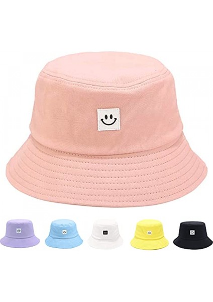 Çocuklar Güneş Şapkası Gülümseme Yüz Kova Şapka Kız Erkek Yaz Güneş Koruma Pamuk Unisex Plaj Kap --- Pembe (Yurt Dışından)