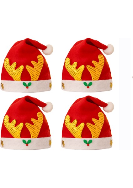 4 Paket Noel Şapka Karikatür Şapka Noel Kostüm Partisi ve Tatil Etkinliği Için Lüks Peluş Şapka (Altın Boynuz Şapka) (Yurt Dışından)