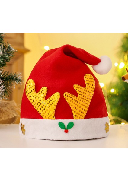 4 Paket Noel Şapka Karikatür Şapka Noel Kostüm Partisi ve Tatil Etkinliği Için Lüks Peluş Şapka (Altın Boynuz Şapka) (Yurt Dışından)