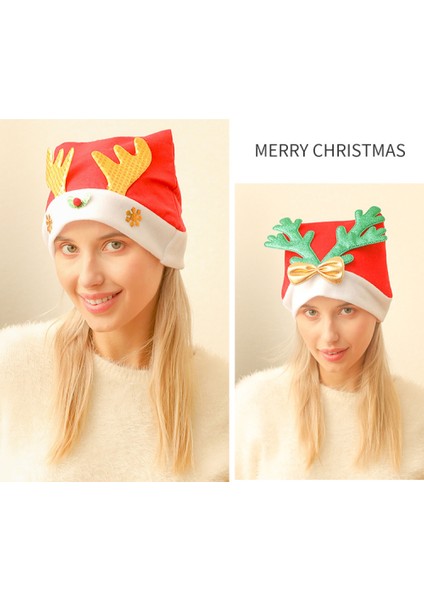 4 Paket Noel Şapka Karikatür Şapka Noel Kostüm Partisi ve Tatil Etkinliği Için Lüks Peluş Şapka (Altın Boynuz Şapka) (Yurt Dışından)