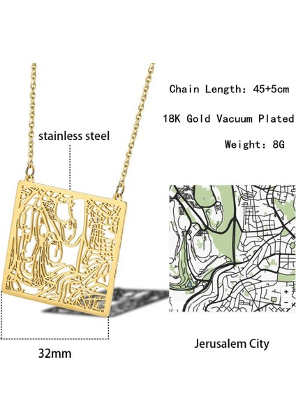 1 Adet Harita Kolye, Kudüs Şehri Grafik Kolye, Paslanmaz Çelik Kolye Bayan Giyim Aksesuarları, Seyahat Severler Için Kişiselleştirilmiş Hediye (Yurt Dışından) fiyatları