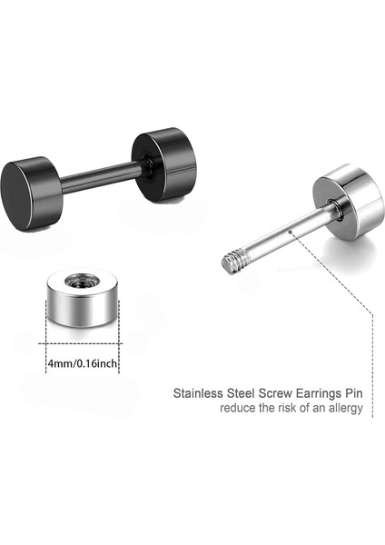 Nokta Küpe, Yüksek Cilalı Cerrahi Çelik Vida Düz Arka Disk Saplama Küpe Kadın Erkek Için 5 Çift Paketi (4mm) (Yurt Dışından) modelleri
