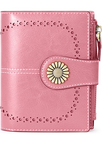 Credit Card Holder Wallet Rfıd Blocking Slim Card Case Genuine Leather Zipper Card Organizer For Women (Pink) (Yurt Dışından)