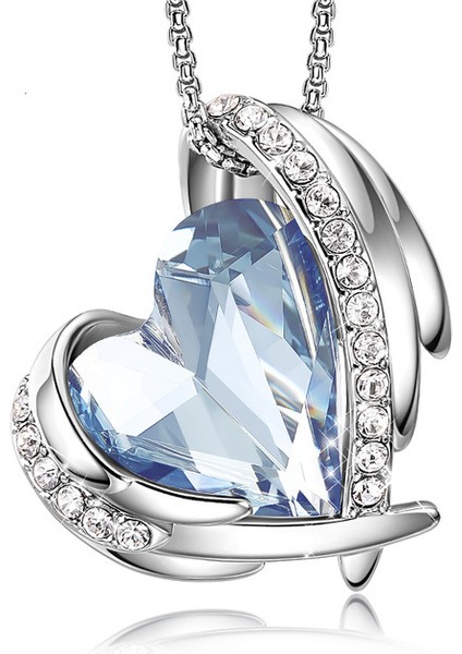 Kadınlar Için Aşk Kalp Kolye Kolye Gümüş Ton Gül Altın Ton Kristaller Birthstone Anneler Günü Sevgililer Günü Takı Hediyeler Kadınlar Için, Beyaz Altın Soluk Mavi (Yurt Dışından)
