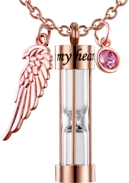 Kremasyon Urn Kolye Külleri Zamansız Kum Saati Anıt Kolye Hatıra Takı Melek Kanatlı Insan Pet Külleri (Gül Altın) (Yurt Dışından)